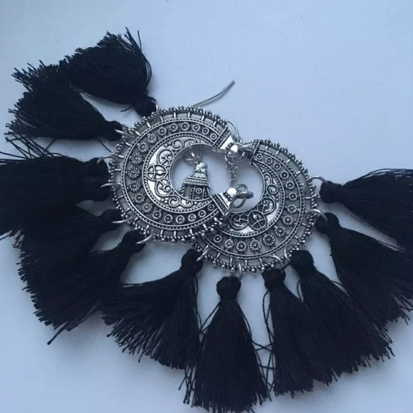 BOHEMIAN TASSEL BLACK DROP EARRING SET! - Picture 2 of 6